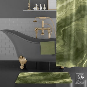 Olive Marble Bath Mat: Non-Slip Microfiber Bathroom Rug