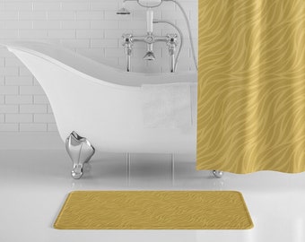 Spicy Mustard Waves Bath Mat, 2024 Color Trend, Dark Yellow Bathroom Decor, Modern Home Decor, Non-Slip Bath Rug, Memory Foam - 2 Sizes