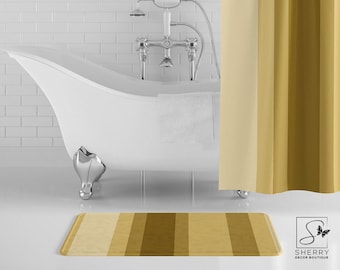 Tapis de bain à rayures jaune moutarde, tendance des couleurs 2024, décoration de salle de bain jaune foncé, décoration d'intérieur moderne, tapis de bain antidérapant, mousse à mémoire de forme - 2 tailles