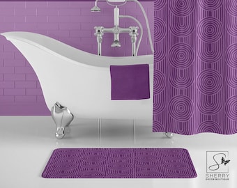 Tapis de bain cercles jardin zen raisin, tendance des couleurs 2024, décoration de salle de bain violet, décoration d'intérieur moderne, tapis de bain antidérapant, mousse à mémoire de forme - 2 tailles