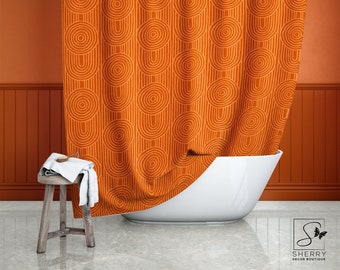 Orange Zen Garden Circles Shower Curtain, 2024 Color Trend, Orange Geometric Bathroom, Modern Home Decor - 12 Buttonholes - 71"x74"