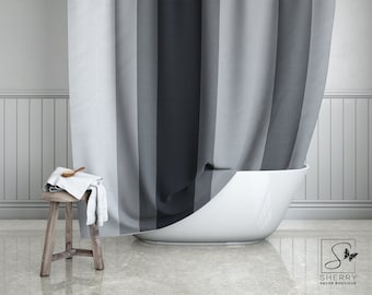 Ash Gray Striped Shower Curtain: Modern Neutral Bathroom Decor