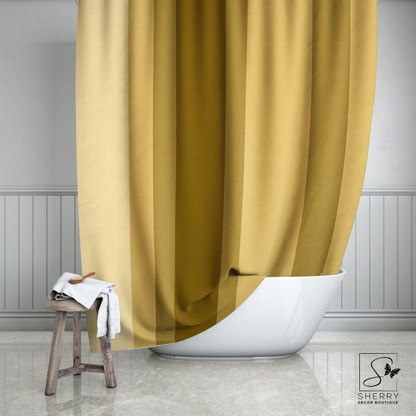 Mustard Yellow Stripes Shower Curtain, 2024 Color Trend, Dark Yellow Bathroom, Modern Home Decor - 12 Buttonholes - 71"x74"