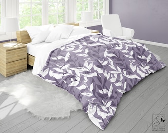 Purple Leaves Microfiber Duvet Cover: Floral Bedroom Decor