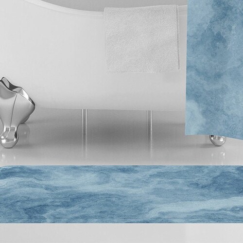 Blue Marble Bath Mat Light Blue Marble Bathroom Decor Marble Etsy