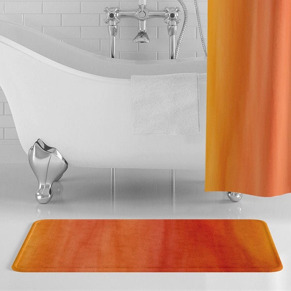Orange Color Wash Bath Mat, Colorful Paint Streaks Bathroom Decor, Abstract Watercolor Non-Slip Bath Rug, Memory Foam
