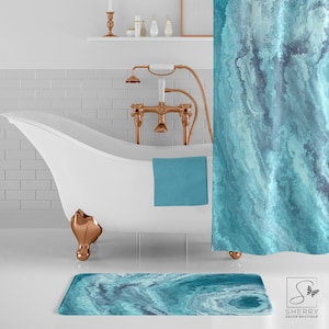 Aqua Blue Agate Bath Mat, Blue Bathroom Decor, Gemstone Bathroom Decor, Geode Bathroom Decor, Non-Slip Bath Rug