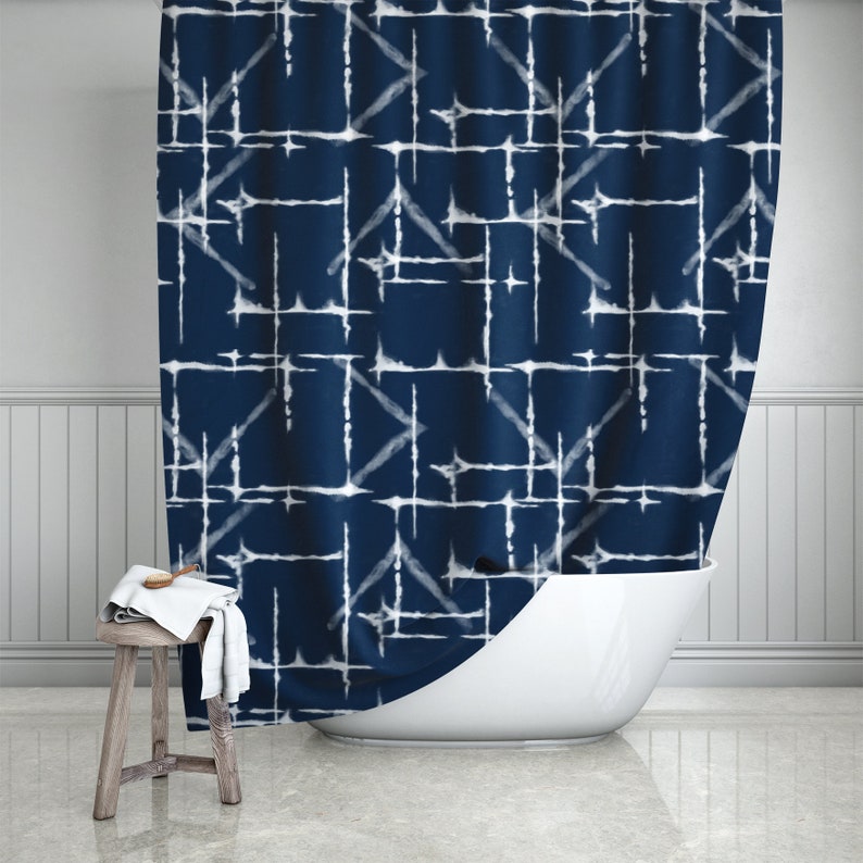 Midnight Blue & White Shower Curtains 8 Different Styles Etsy