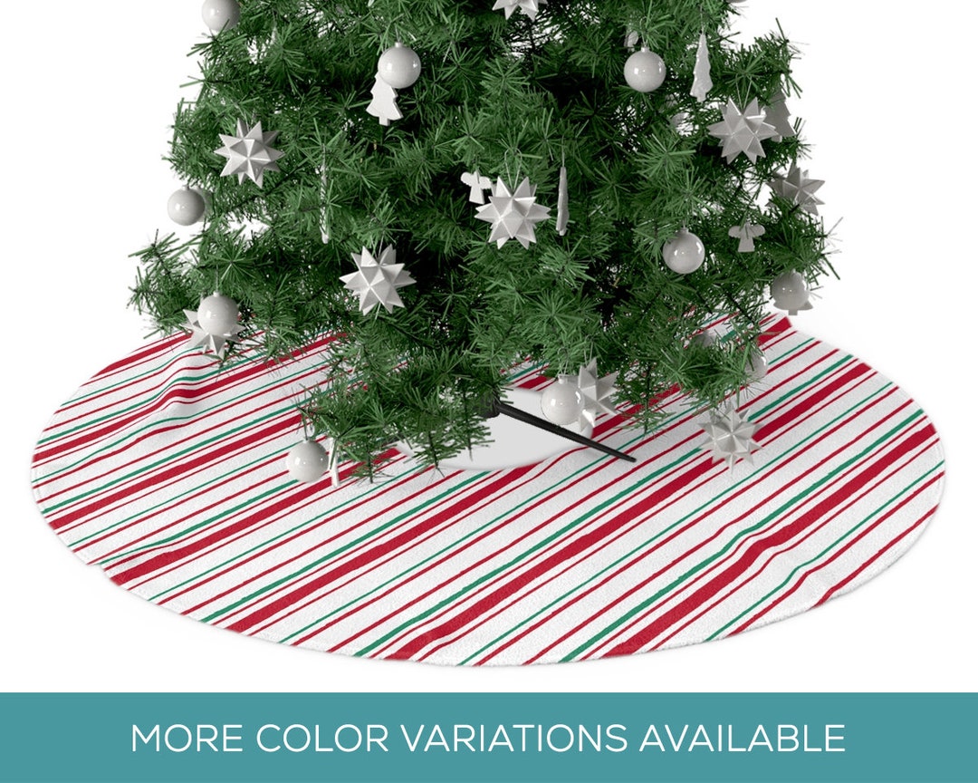 Candy Stripe Christmas Tree Skirt, Polyester Fleece Tree Wrap