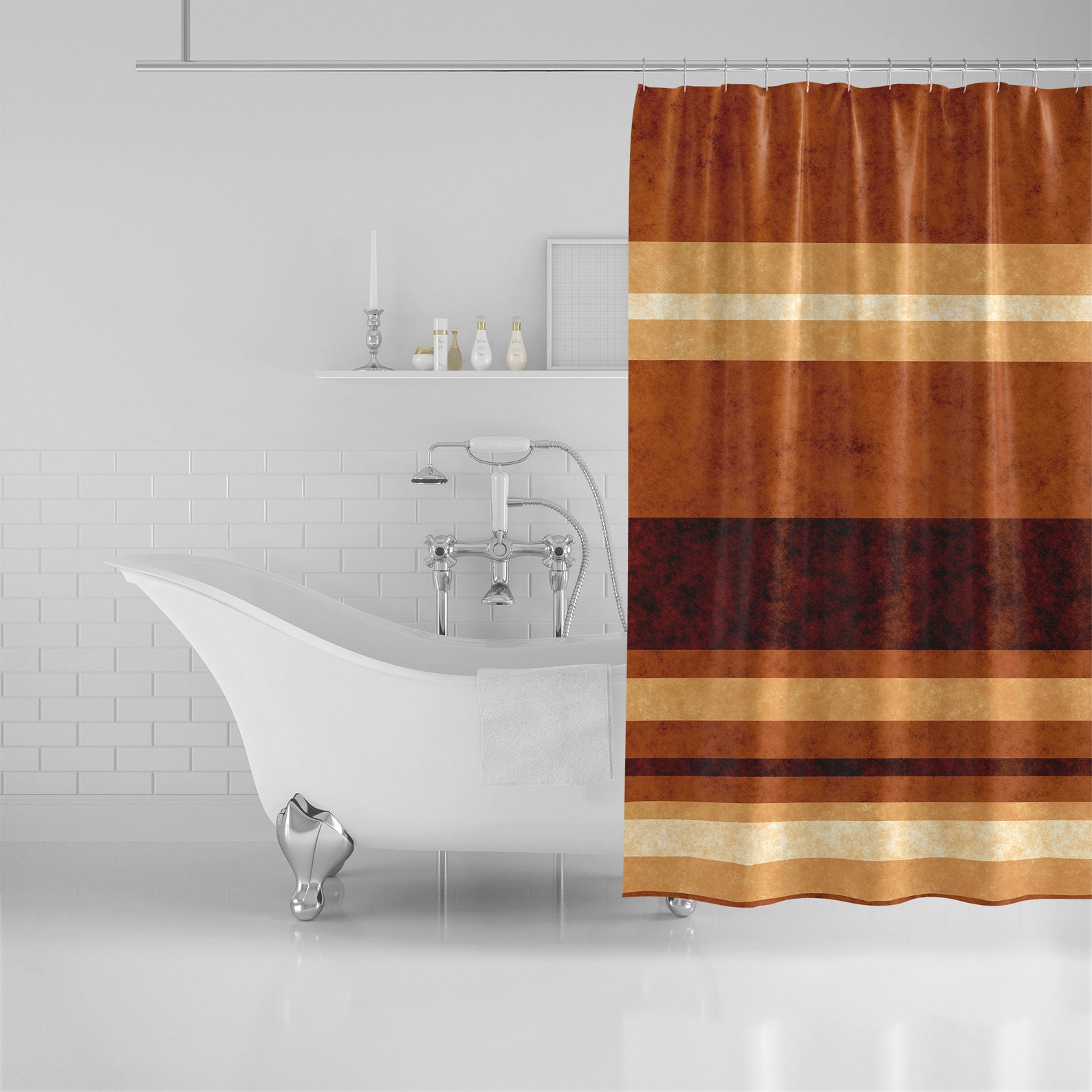 Burnt Orange Stripes Shower Curtain 71x74 Dark Etsy