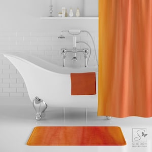 Orange Color Wash Bath Mat, Colorful Paint Streaks Bathroom Decor, Abstract Watercolor Non-Slip Bath Rug, Memory Foam