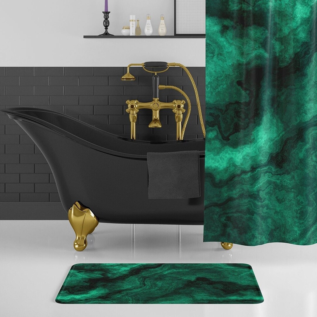 Emerald Green Marble Bath Mat, Deep Green Marbled Bathroom Decor, Jewel ...