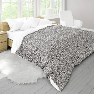 Housse de couette à imprimé léopard des neiges : literie en microfibre exotique grise
