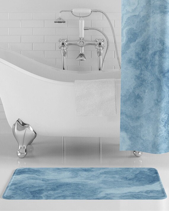 Blue Marble Bath Mat Light Blue Marble Bathroom Decor Marble | Etsy