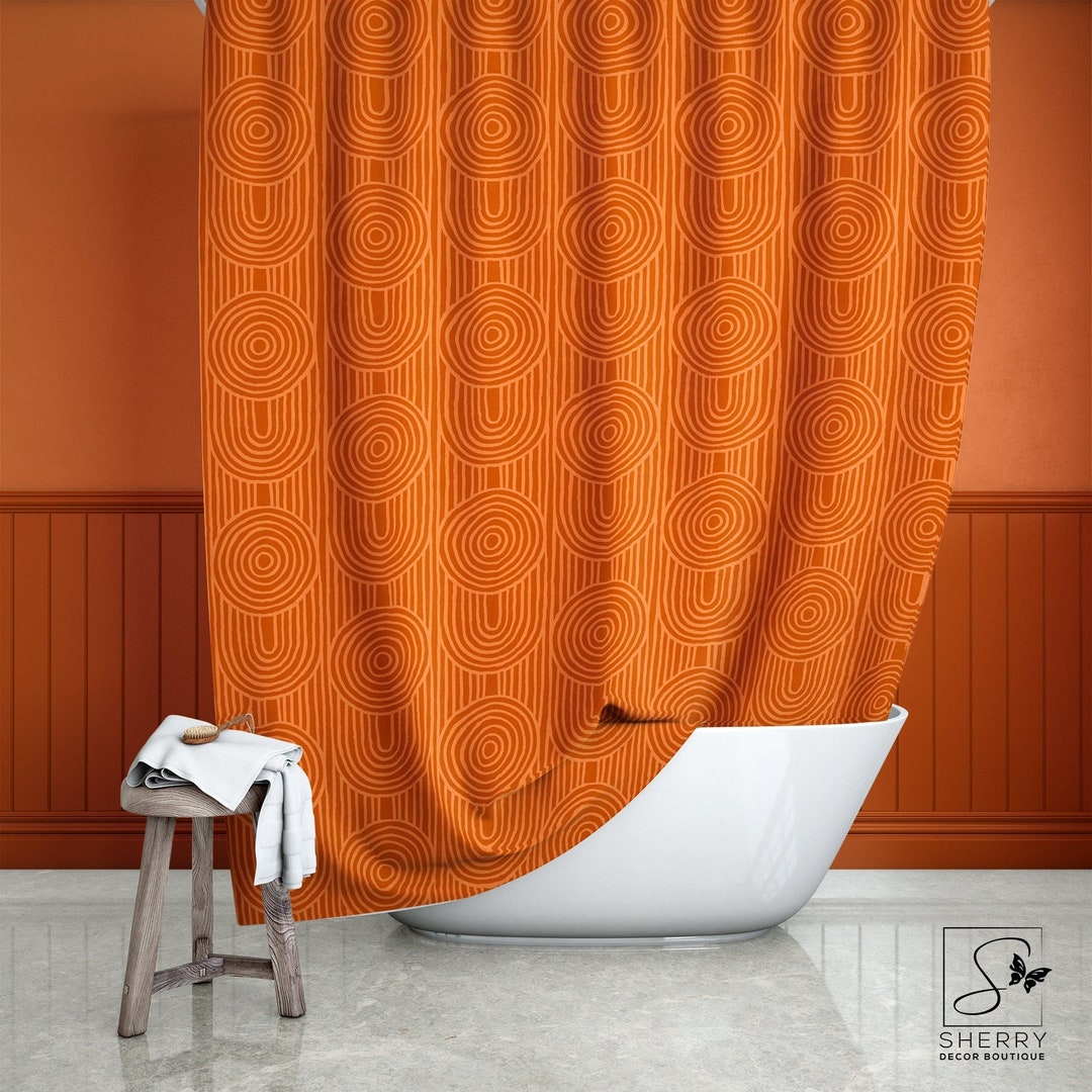 Orange Zen Garden Circles Shower Curtain, 2024 Color Trend, Orange
