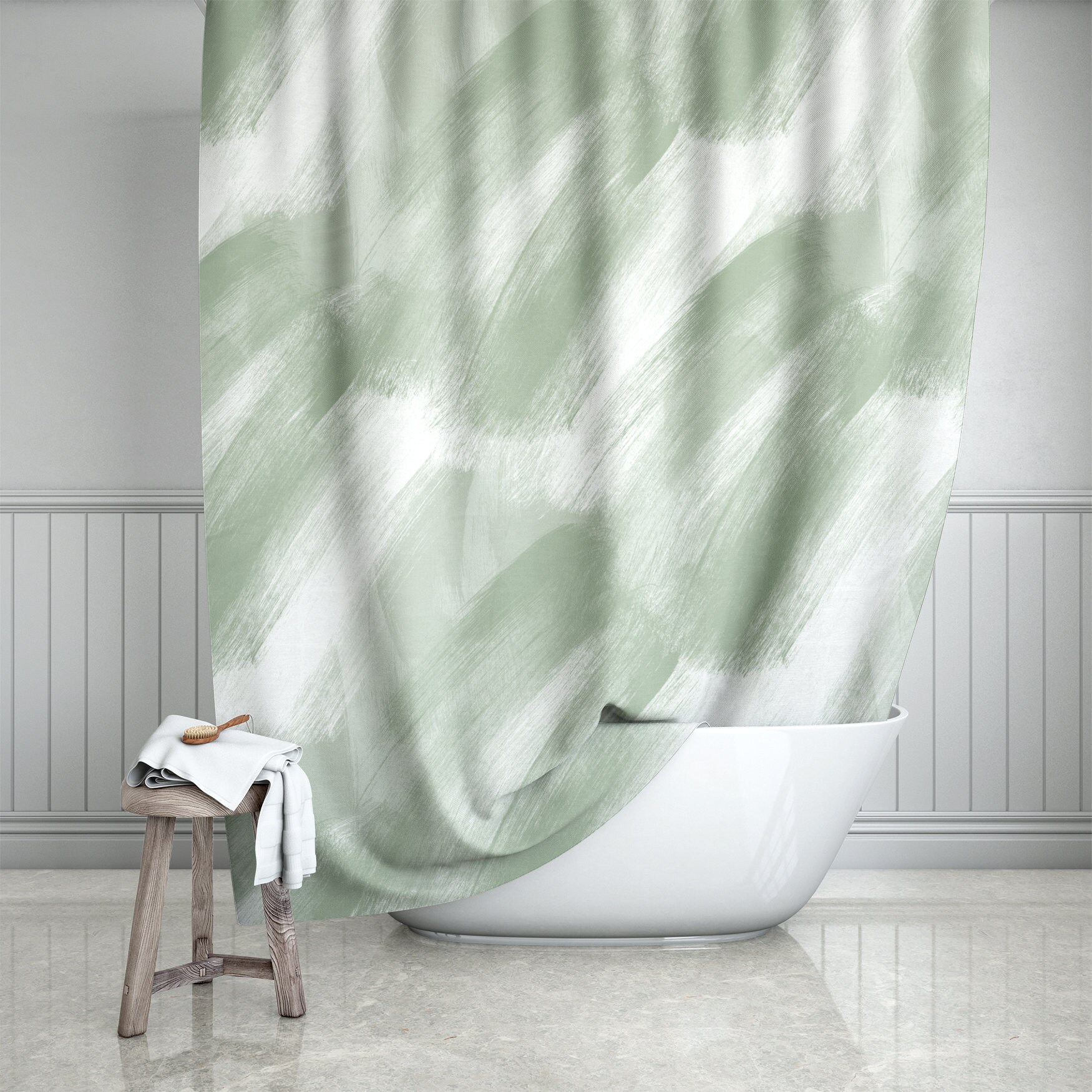Geometric Shower Curtain - Black White Green Modern Bathroom Decor 72x78 Inches