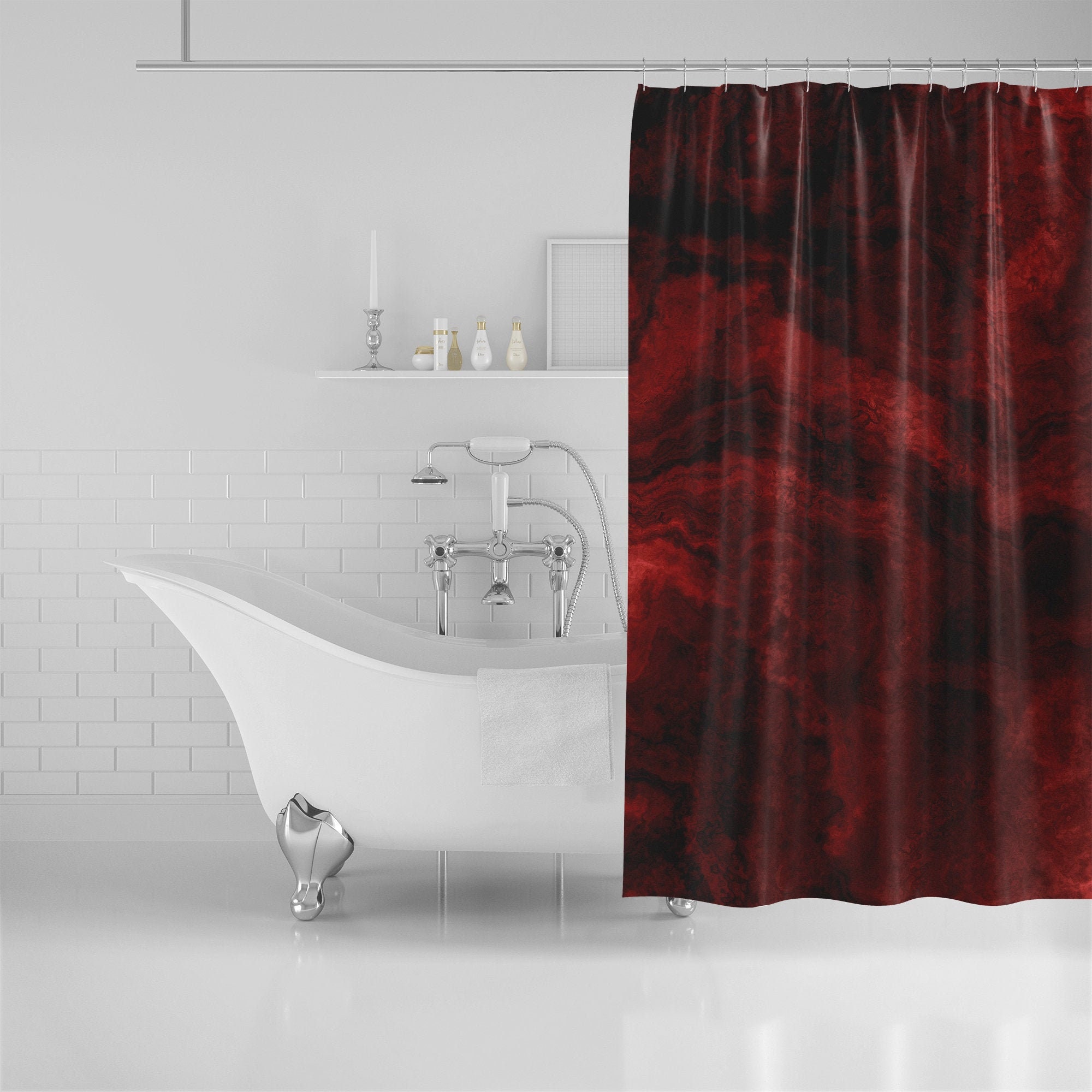 Ruby Marble Shower Curtain 71x74 Dark Red Marble Etsy
