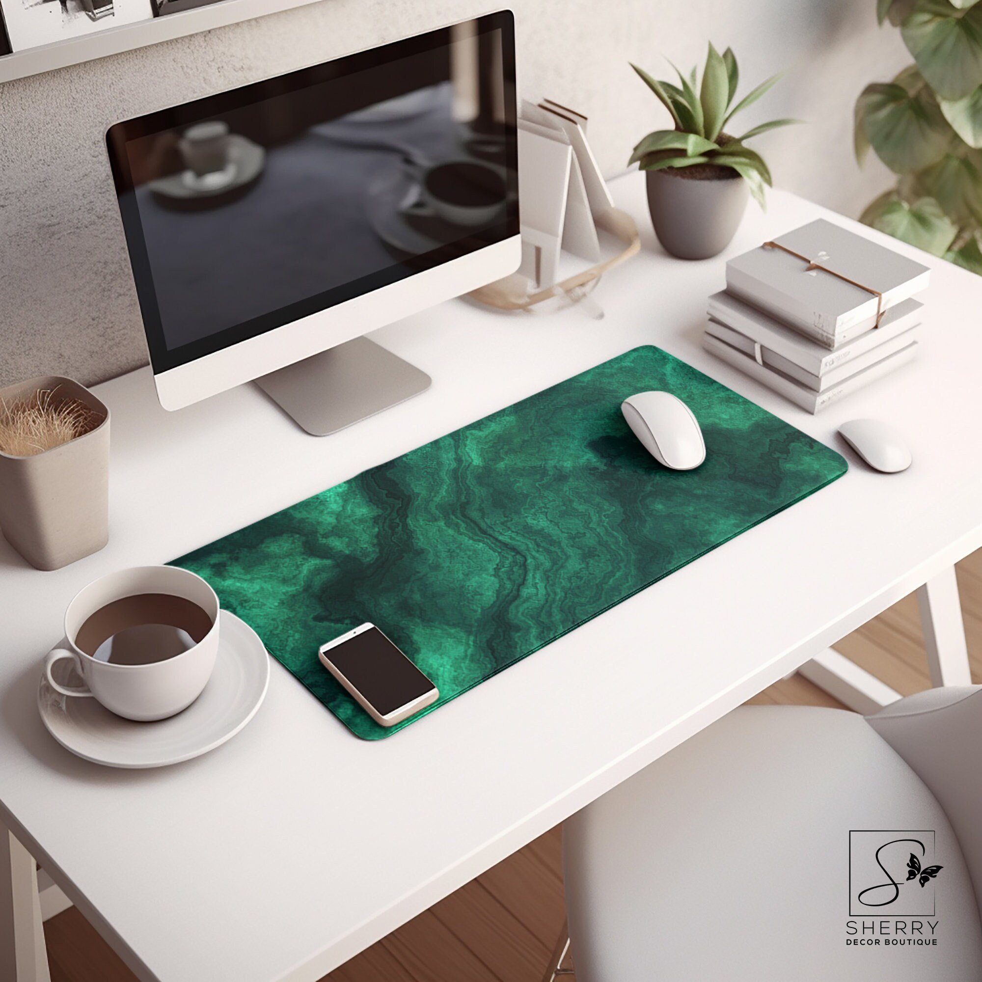 Emerald Marble Desk Mat Green Marble Desk Pad Desk Accessory Marble Office Decor 2 Sizes Etsy