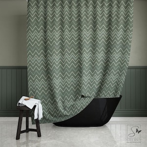 Muted Eucalyptus Zig Zag Shower Curtain | Green Chevron Bathroom Decor