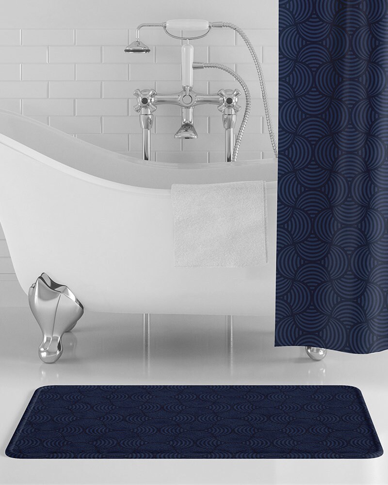 Navy Art Deco Bath Mat Dark Blue Bathroom Decor Blue | Etsy