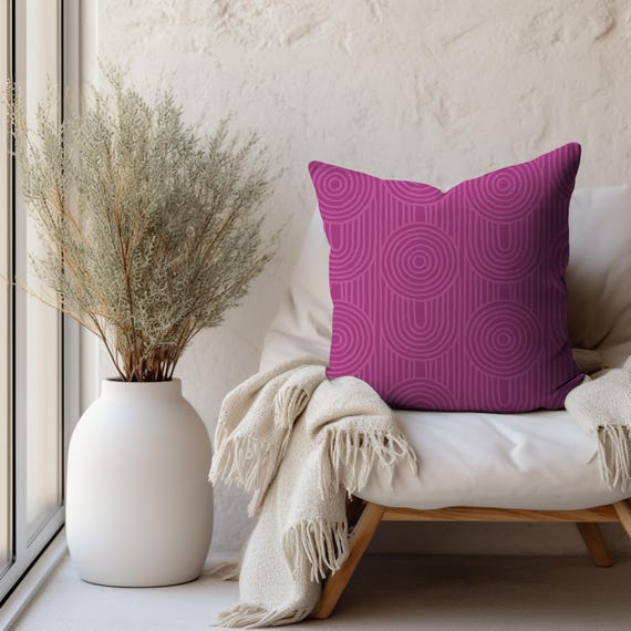 Raspberry Zen Garden Circles Pillow Cover: Magenta Faux Suede