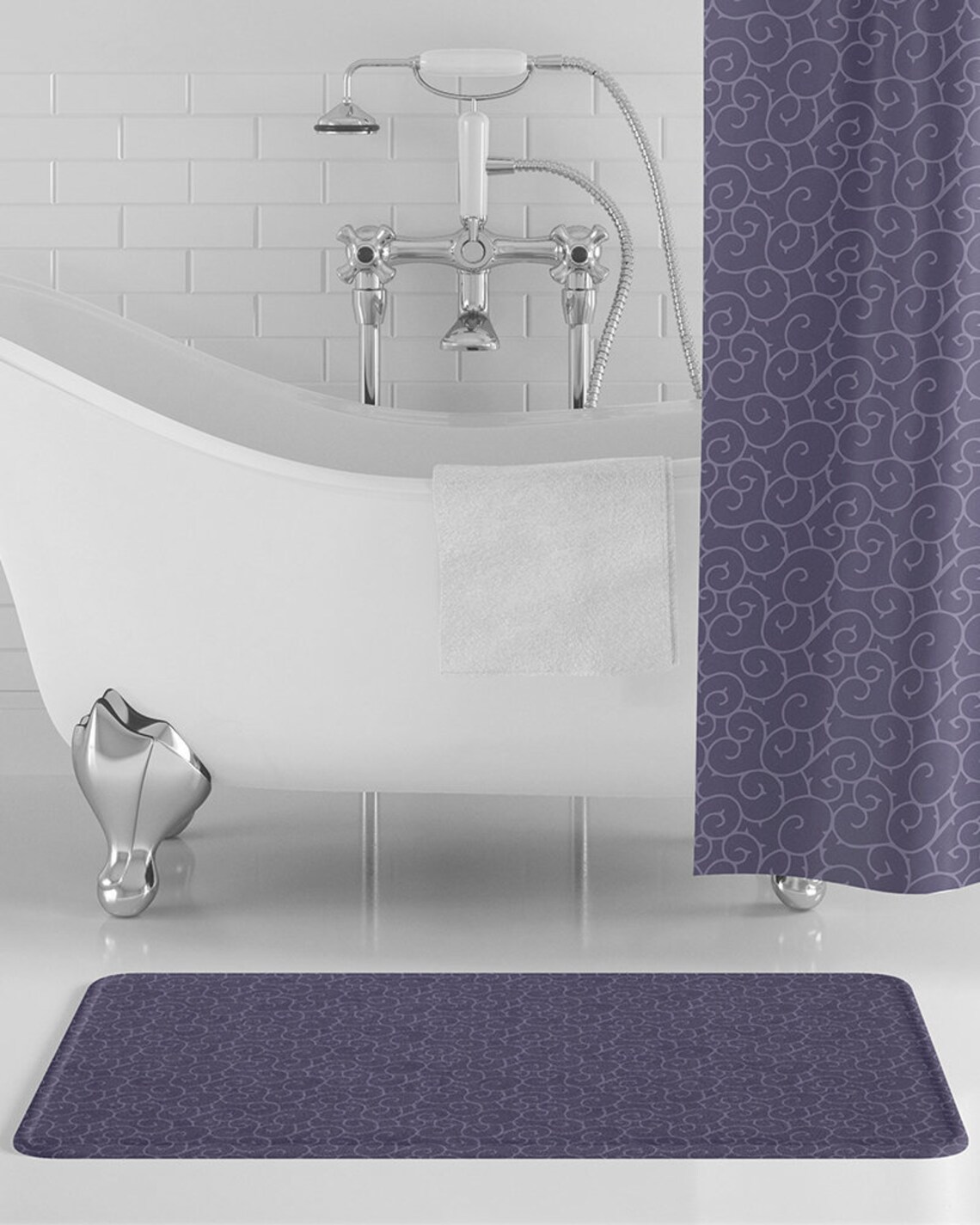 Lilac Swirls Bath Mat Purple Bathroom Decor Purple Bath Rug Etsy