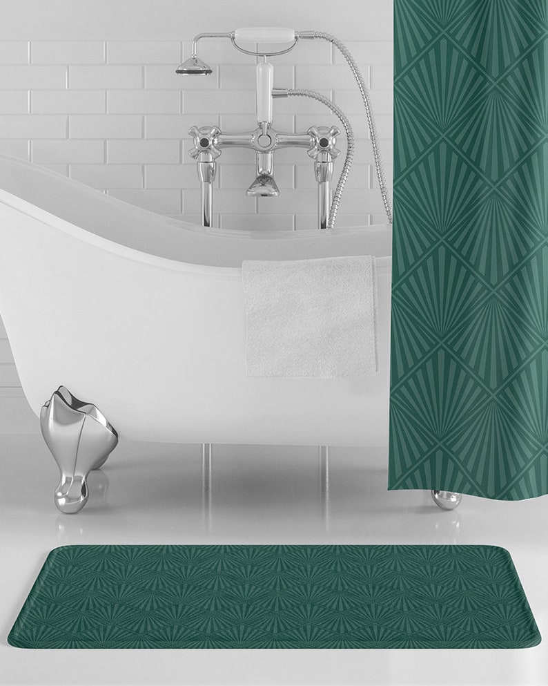 Teal Art Deco Bath Mat Teal Bathroom Decor Geometric Home Etsy