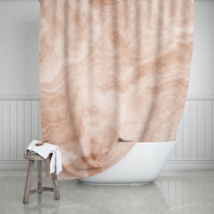 Peach Marble Shower Curtain: Coral Quartz Bathroom Decor (71&quot;x74&quot;)
