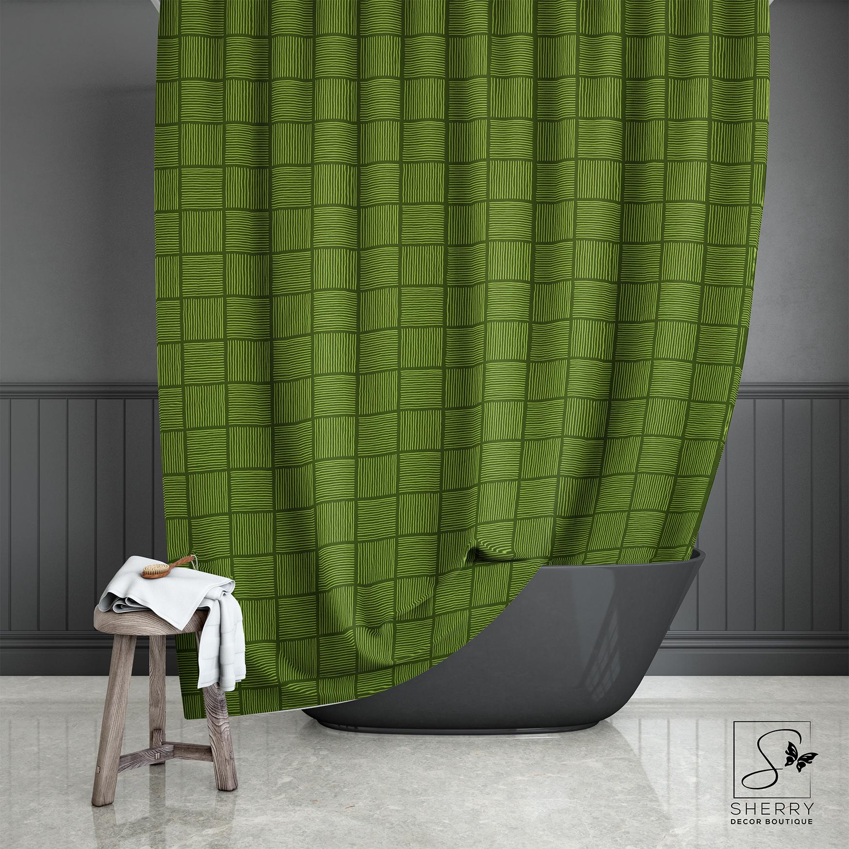 Lime Green Geometric Shower Curtain: Modern Bathroom Decor