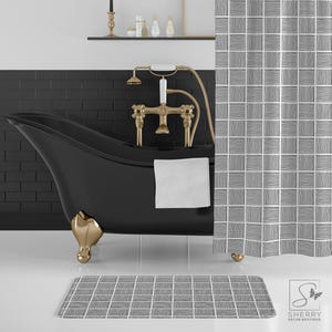 Moderne geometrische badmat: zwarte en witte lijnen, minimalistisch decor