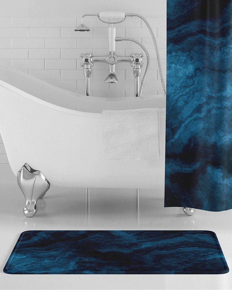 Sapphire Marble Bath Mat Dark Blue Marble Bathroom Decor Etsy