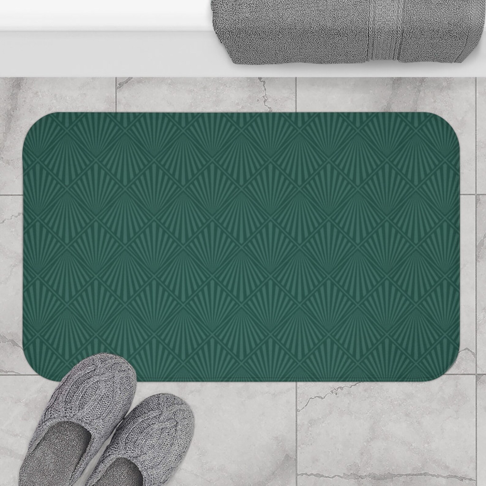 Teal Art Deco Bath Mat Teal Bathroom Decor Geometric Home Etsy
