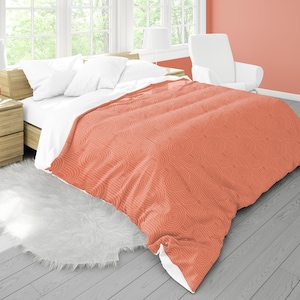 Persimmon Zen Garden Duvet Cover: Coral Geometric Microfiber Bedding