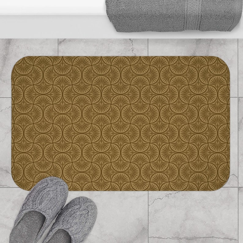 Gold Art Deco Bath Mat Dark Yellow Bathroom Decor Geometric Etsy