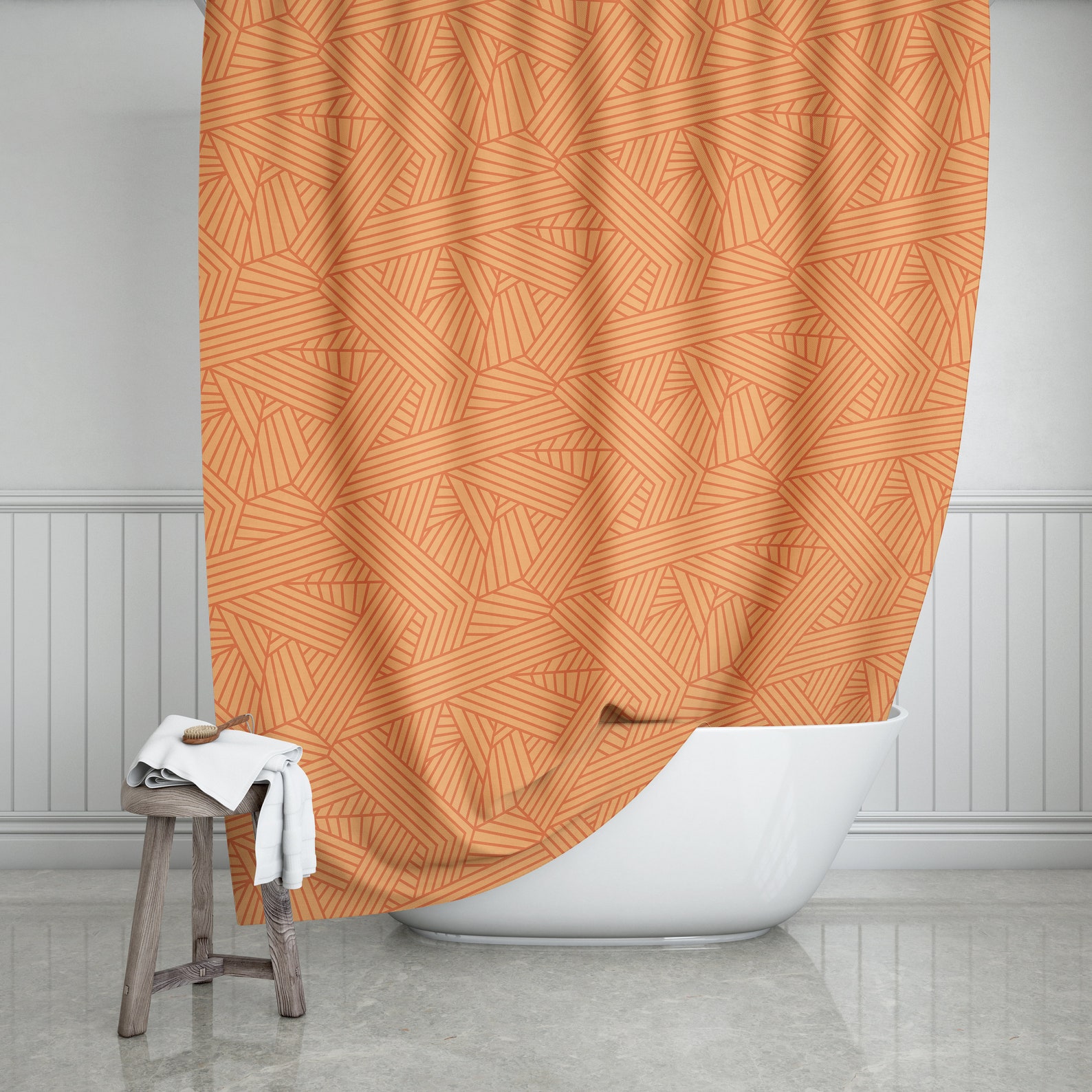 Orange Geometric Shower Curtain 71x74 Orange Etsy
