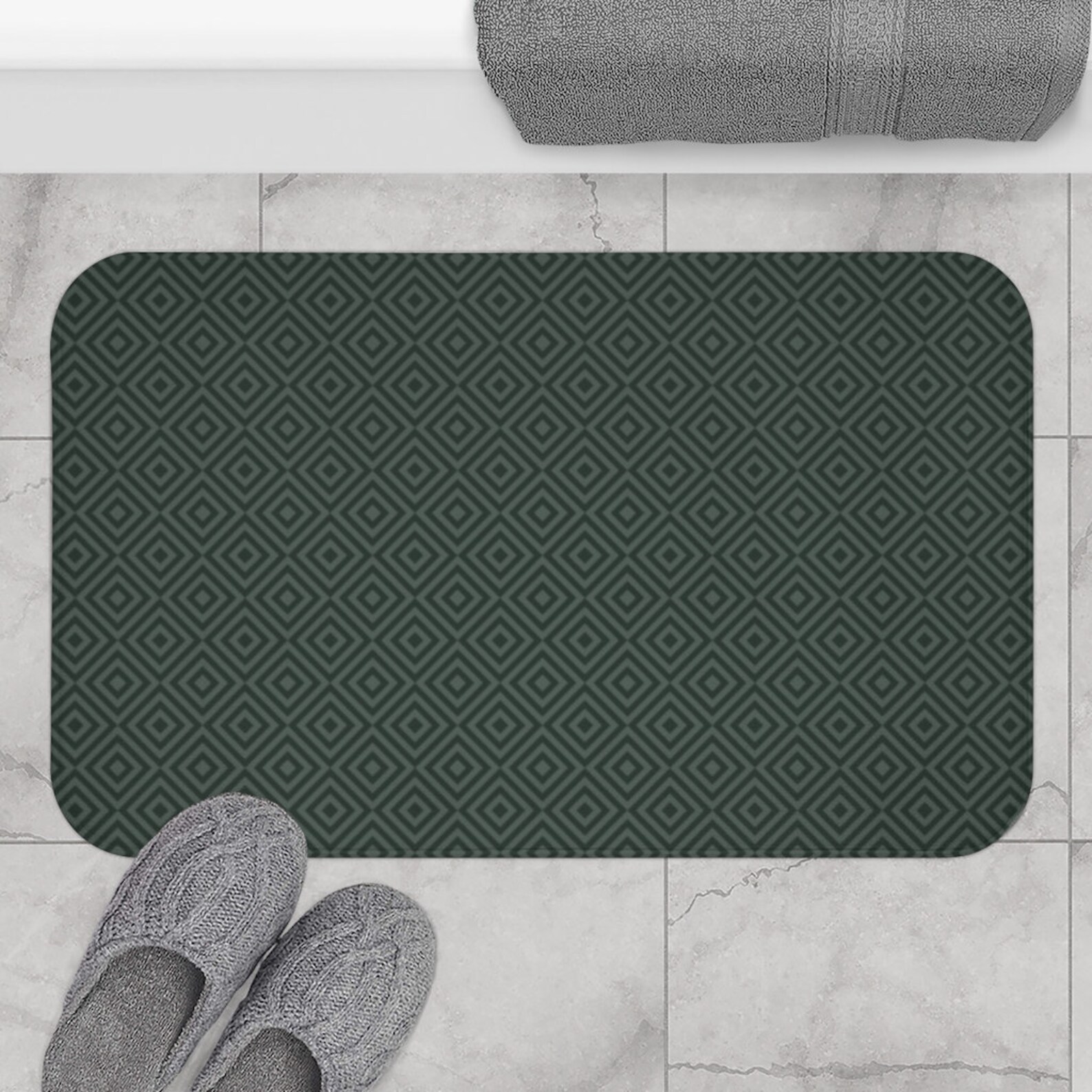 Pine Green Geometric Bath Mat Green Bathroom Decor Geometric Etsy
