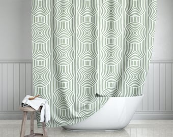 Sage & White Abstract Geometric Shower Curtain 71"x74", Light Green Bathroom, Modern Home Decor - 12 Buttonholes