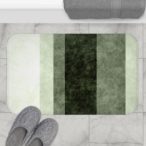 Sage Stripes Bath Mat, Dark Green Bathroom Decor, Green Striped ...