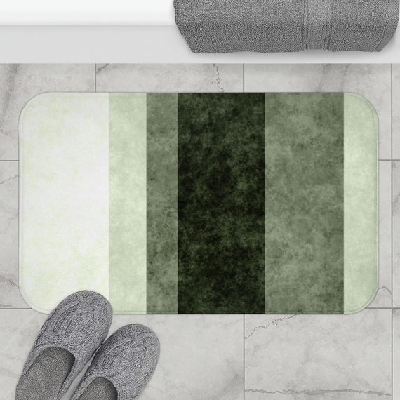 Sage Stripes Bath Mat, Dark Green Bathroom Decor, Green Striped