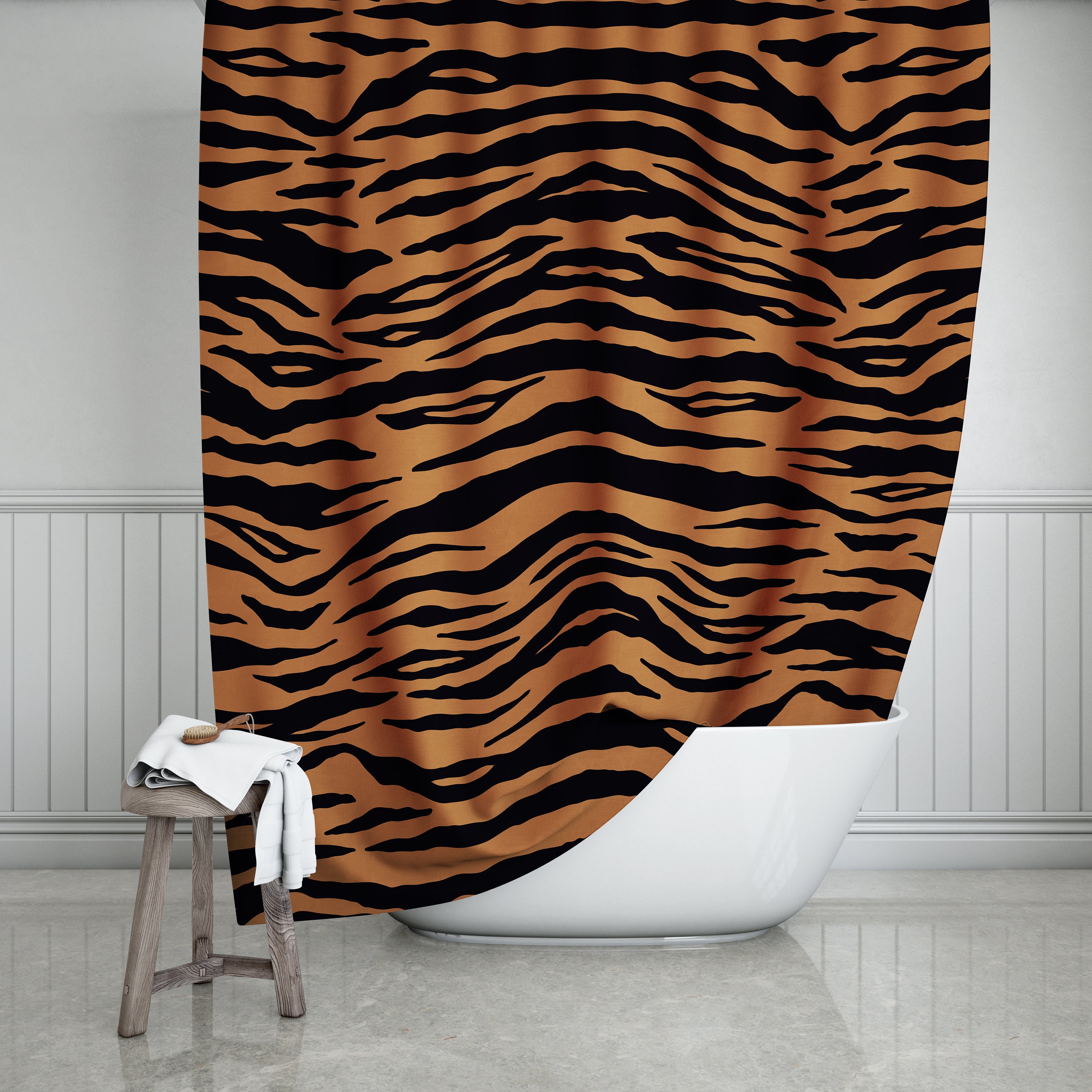Bengal Tiger Print Shower Curtain 71x74 Black Orange Bathroom Decor Animal Print Bath Curtain Animal Stripe Bathroom Decor Etsy UK