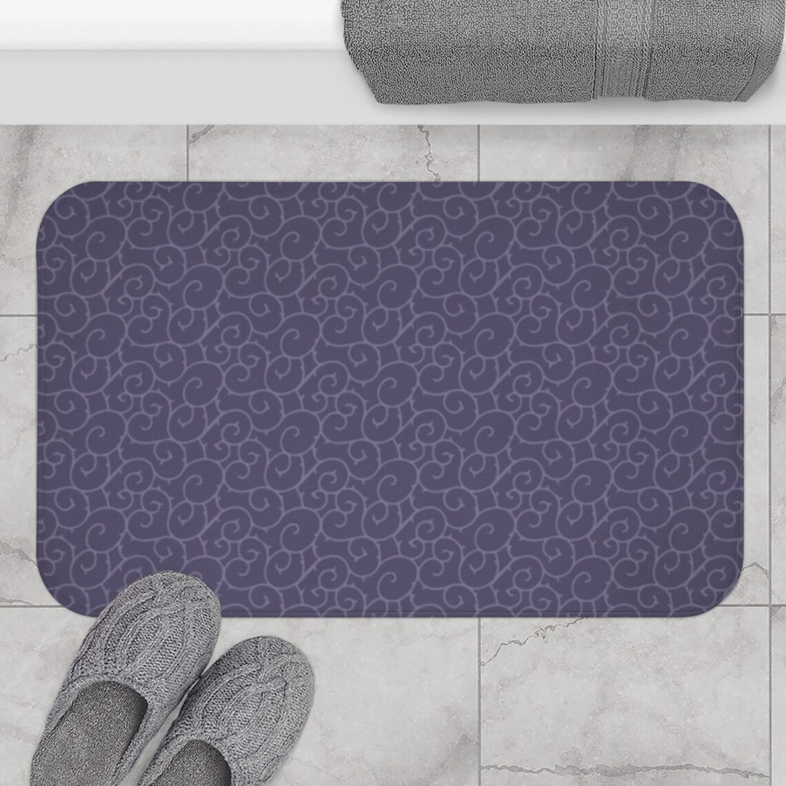 Lilac Swirls Bath Mat Purple Bathroom Decor Purple Bath Rug Etsy