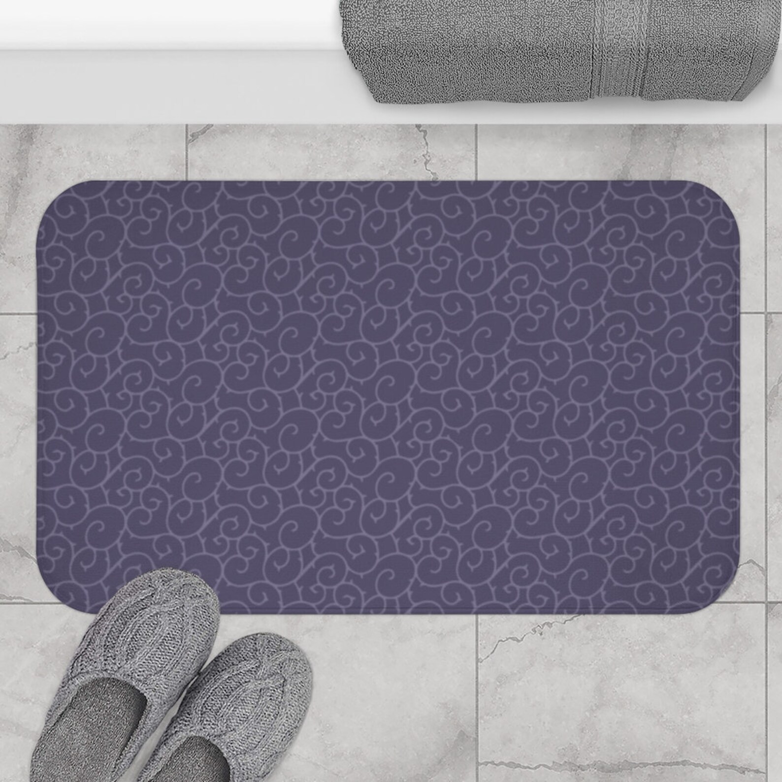 Lilac Swirls Bath Mat Purple Bathroom Decor Purple Bath Rug Etsy