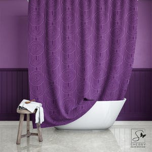 Purple Zen Garden Shower Curtain: Geometric Circles, Modern Bathroom Decor