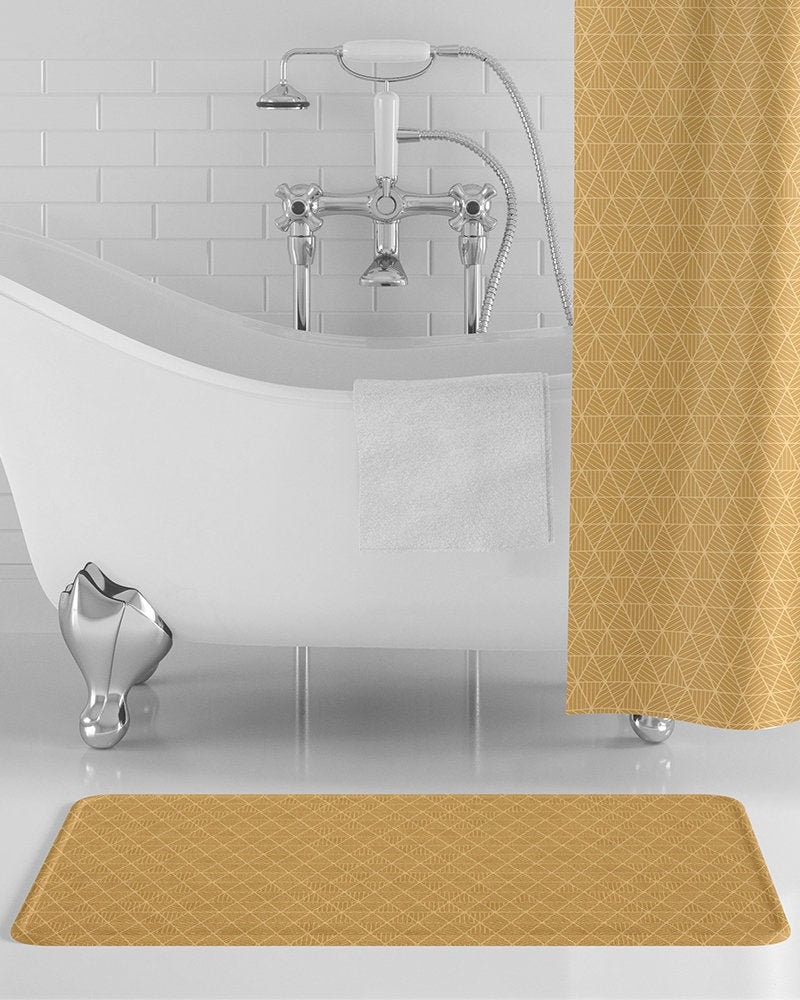Golden Geometric Bath Mat Yellow Bathroom Decor Gold Etsy