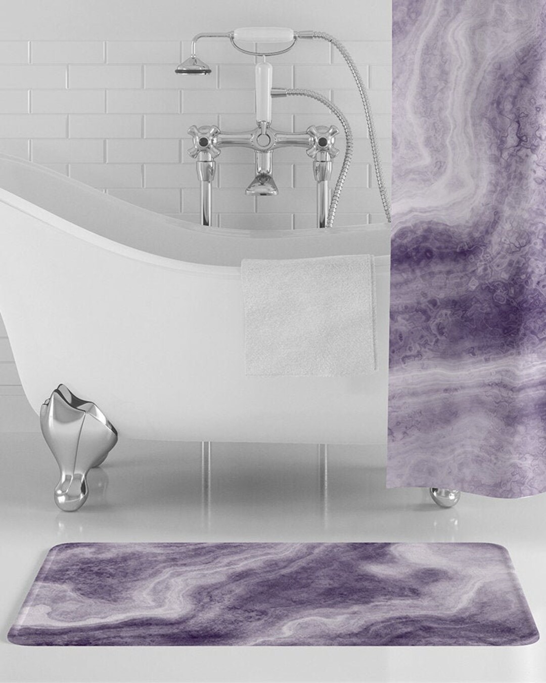 Amethyst Marble Bath Mat, Purple Marble Bathroom Decor, Geode Bathroom