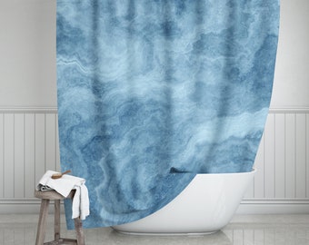Blue Marble Shower Curtain 71"x74", Blue Marble Bathroom Decor, Marble Bath Curtain, Blue Bathroom Decor, Marble Bathroom