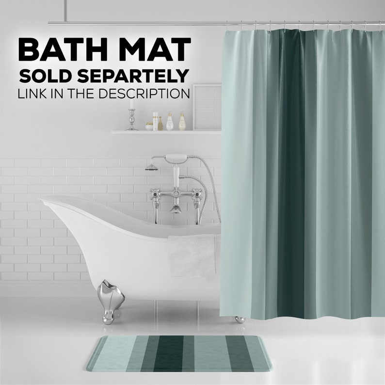 Bistro Green Stripes Shower Curtain, 2024 Color Trend, Muted Teal