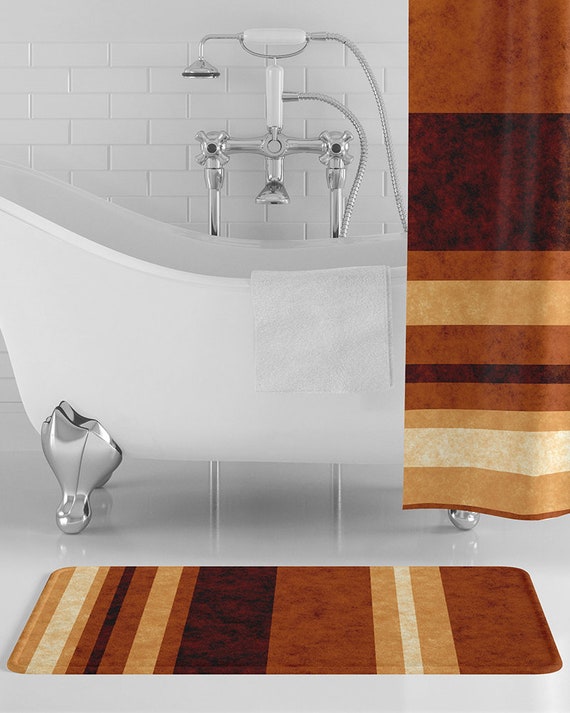 Burnt Orange Stripes Bath Mat, Dark Orange Bathroom Decor, Rust Striped  Bathroom Decor, Rust Decor, Non-slip Bath Rug 