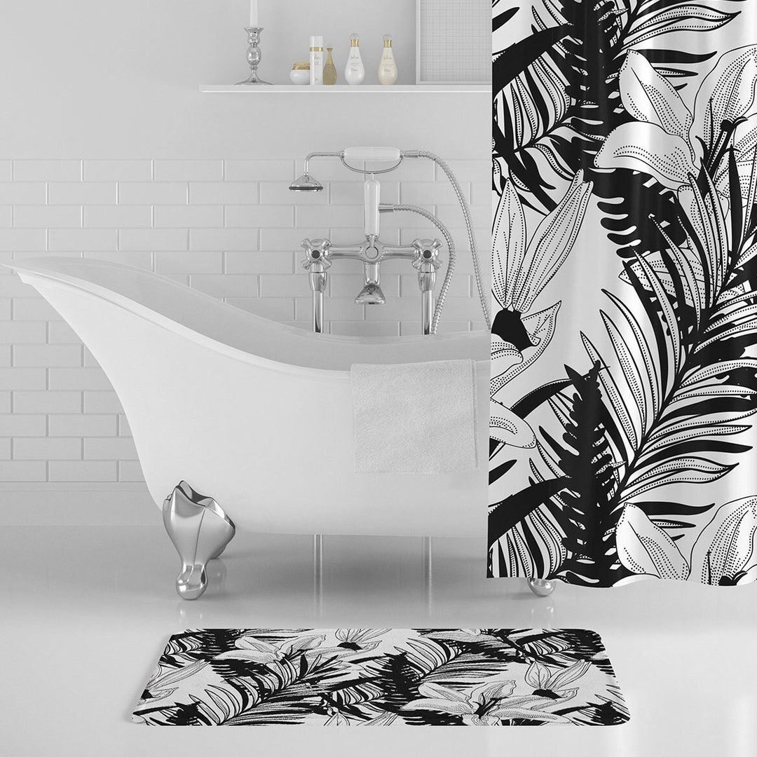 2 Piece Black And White Foam Bath Mat