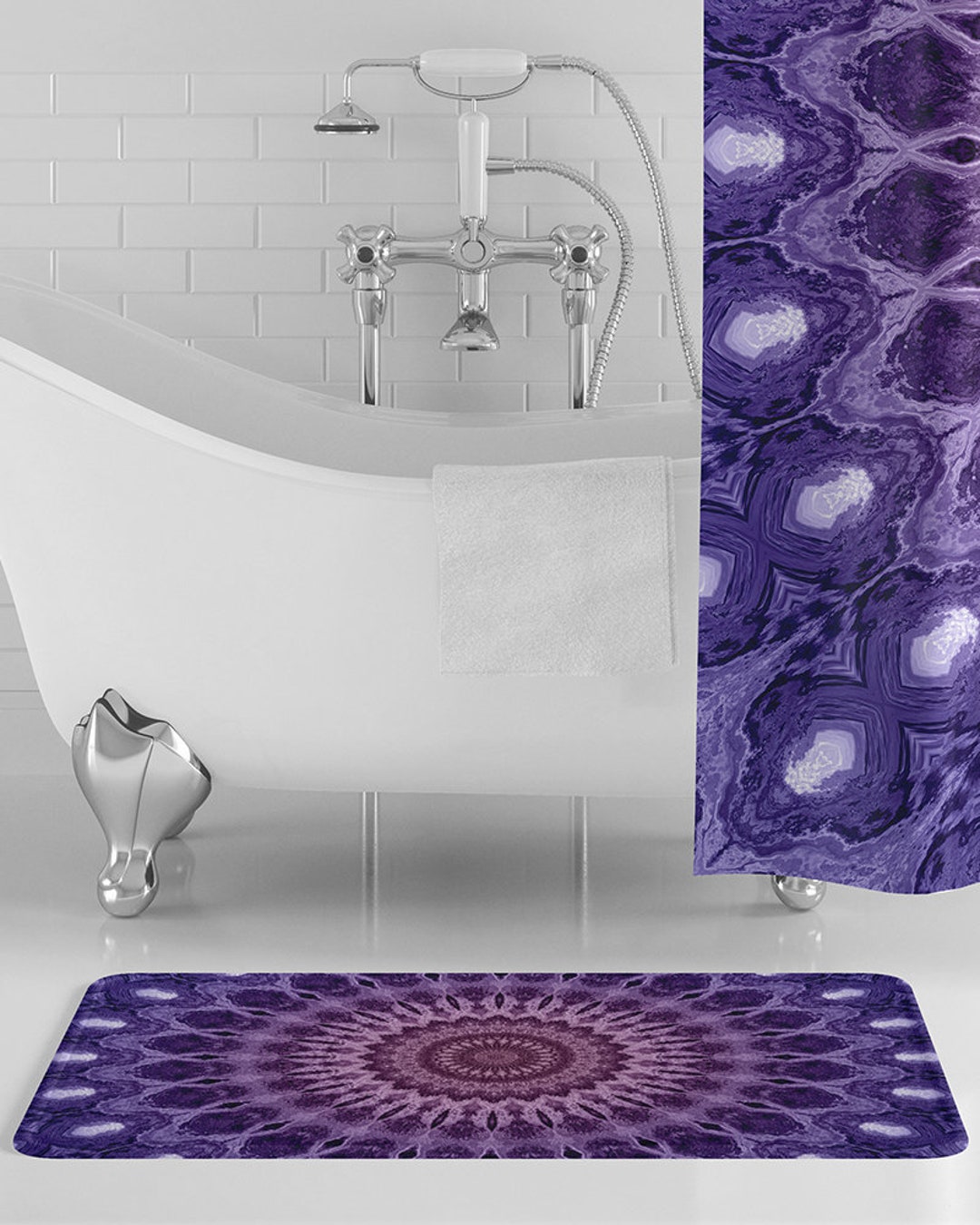 Violet Mandala Bath Mat, Purple Bathroom Decor, Mandala Bathroom Decor, Boho Decor, Bohemian